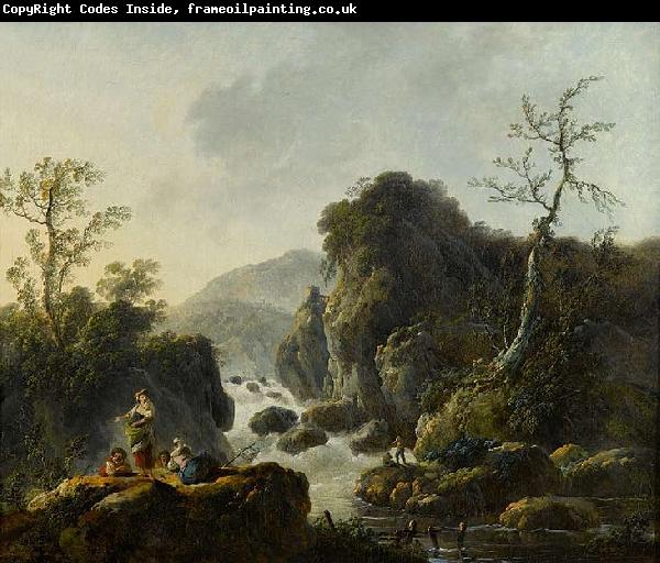 Jean-Baptiste Pillement A Mountainous River Landscape